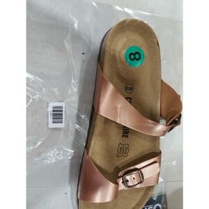 CUSHIONAIRE Women's Luna Cork Footbed Sandals Rose Gold 8